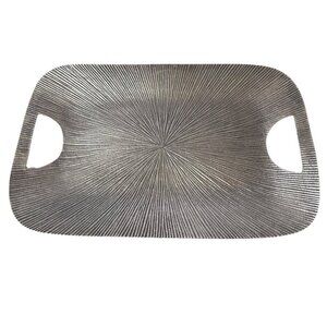 Decorative Tray Silver Metal Sunburst Design 14" x 9.5" Handles NOT FOR FOOD USE